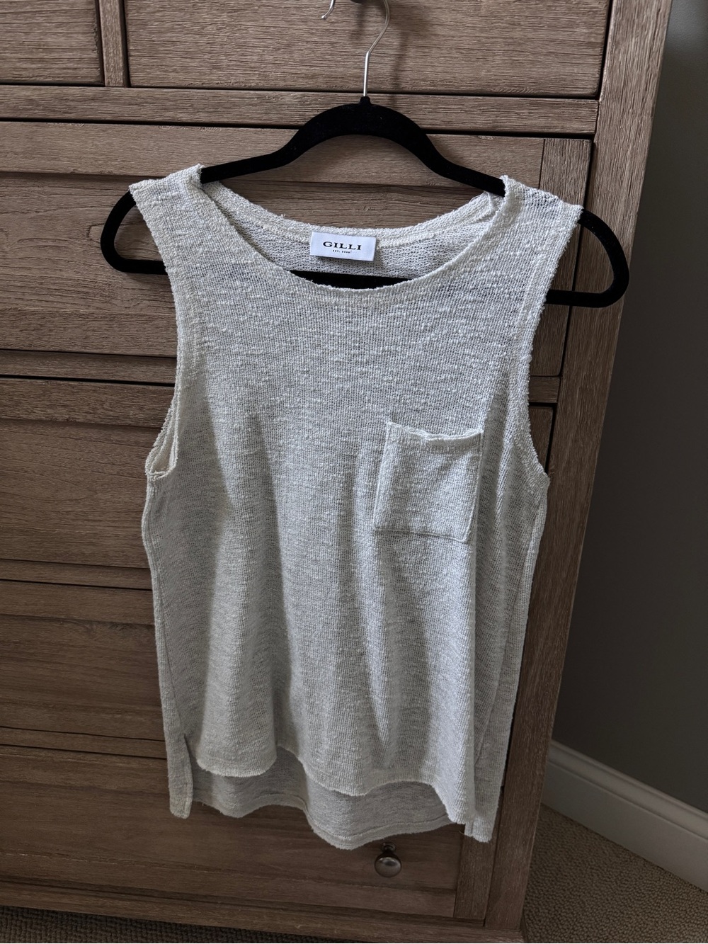 Gilli Cream Textured Sleeveless Pocket Tank